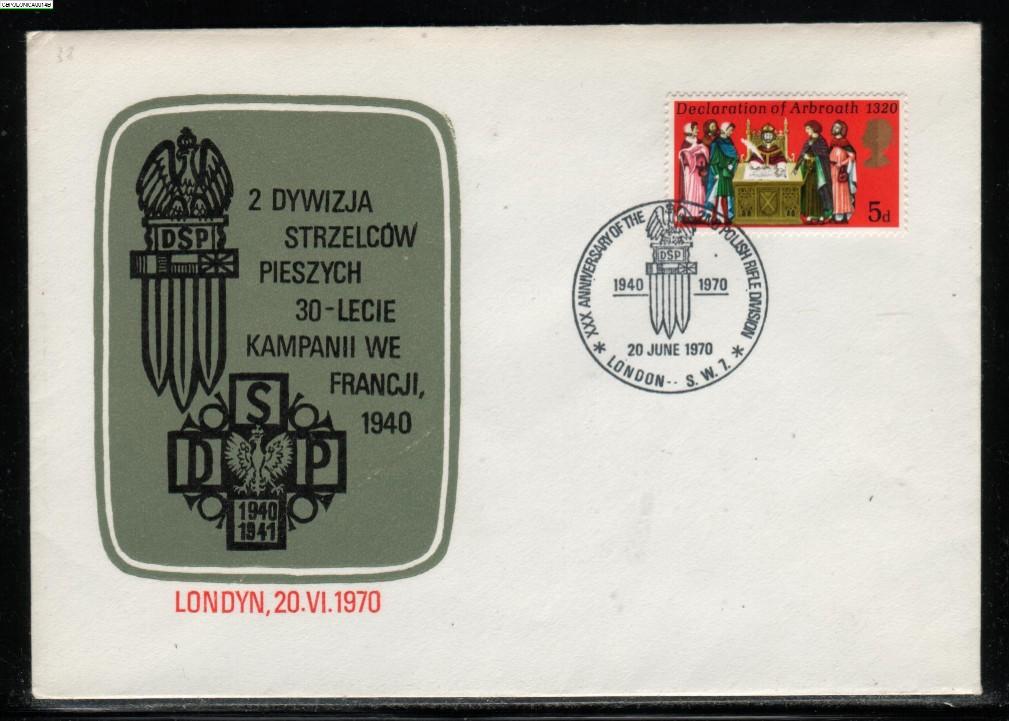 GB POLONICA 1970 30TH ANNIV OF 2ND RIFLE DIVISION COVER WW2 Army Soldiers Infantry Poland Polska Campaign In France War - Cartas & Documentos