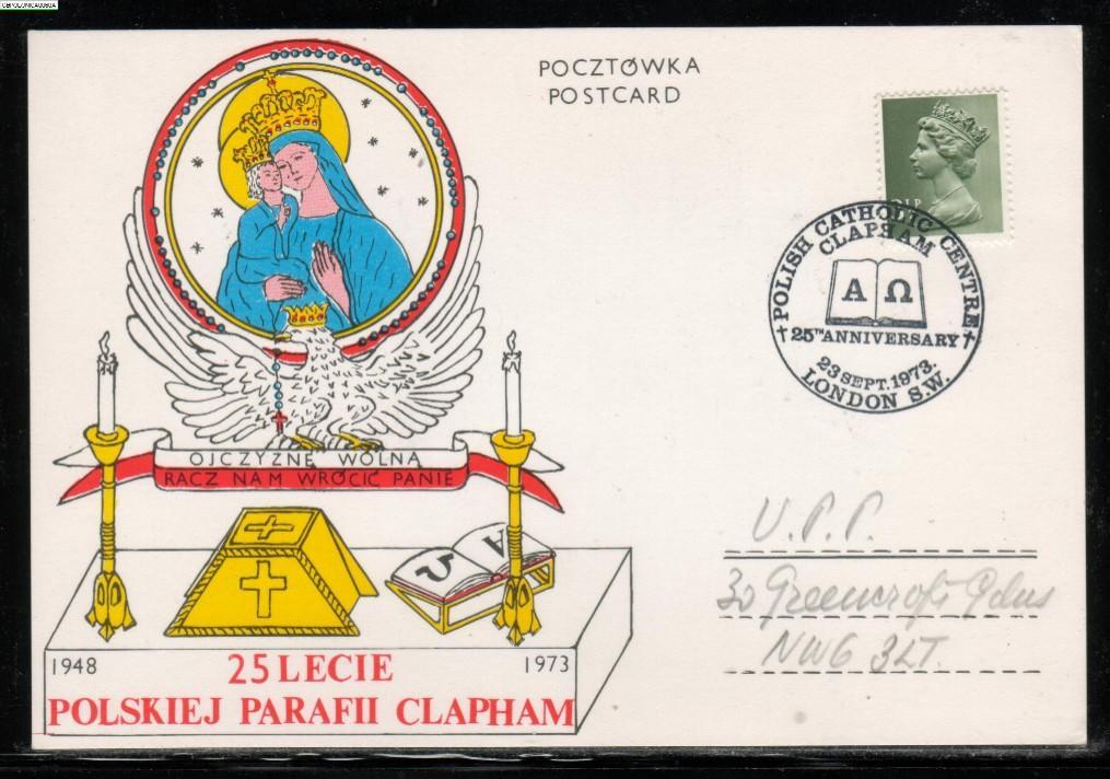 GB POLONICA 1973 25TH ANNIV POLISH CATHOLIC PARISH CLAPHAM Mary Altar Religion Saint Anthony Poland Polska Pologne Polen - Lettres & Documents