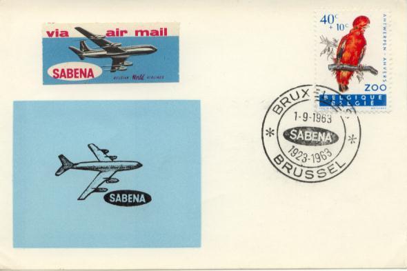 SABENA  KAART - CARTE - Kaart : 1-9-1963     1923-1963 +  Vignet SABENA Via Air Mail  1216 - Lettres & Documents