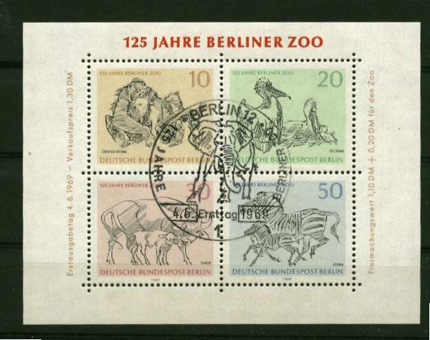 Allemagne Berlin. Bloc N° 2 Oblit. 125 Eme An. Du Zoo - Blocks & Sheetlets