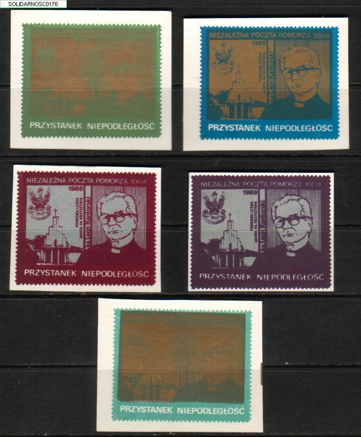 POLAND SOLIDARNOSC FATHER LEON KANTORSKI - SET OF 5 (SOLID0176) - Vignettes Solidarnosc