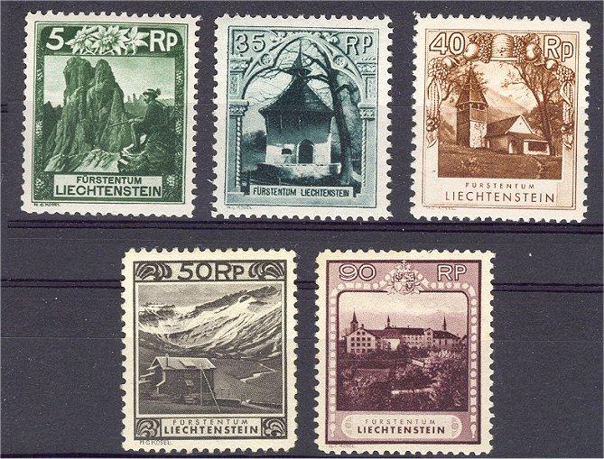 LIECHTENSTEIN, 5 STAMPS ISSUE 1930 NEVER HINGED! - Unused Stamps