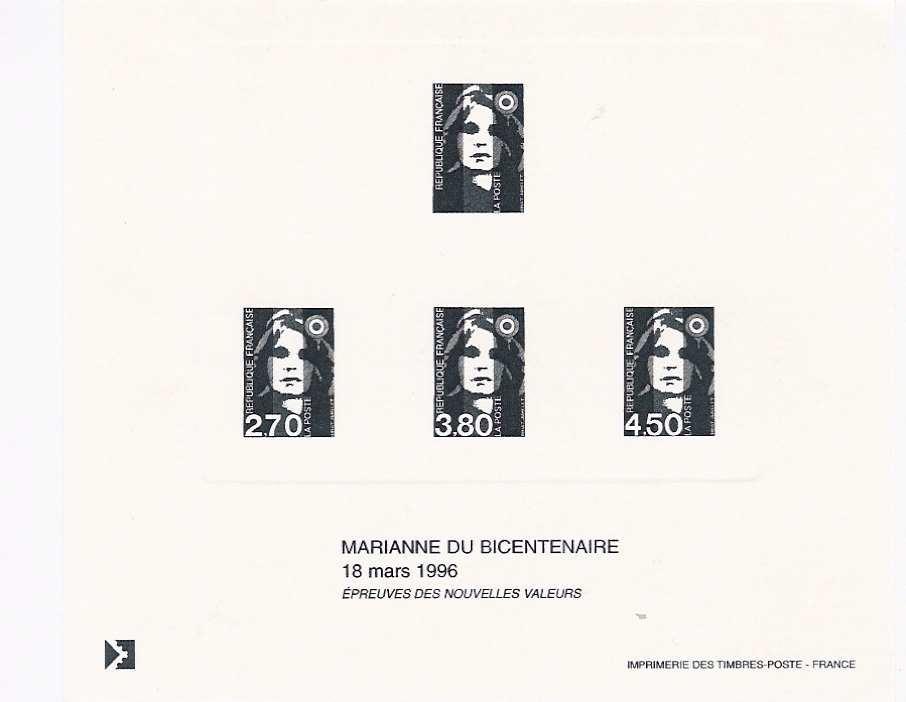 Marianne Du Bicentenaire 18 Mars 1996 épreuves Des Nouvelles Valeurs 3005 3006 3007 2874 - Artist Proofs