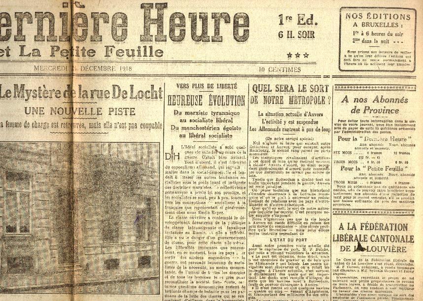 La Dernière Heure La Petite Feuille 25/12/1918 Prusse Schaerbeek Anvers La Louvi!re Roulers Fiume Anderlecht Beerschot - Documents Historiques