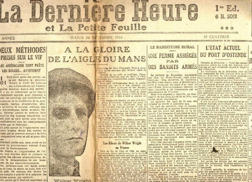 La Dernière Heure La Petite Feuille 24/12/1918 Wilbur Wright Le Mans Grimbergen Woluwe Opwyck Gand Ostende Evere Daring - Documents Historiques