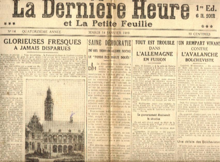 La Dernière Heure Et La Petite Feuille 14/1/1919 Ladoux Bruxelles Malines Saint-Gilles Football Cross - Historical Documents