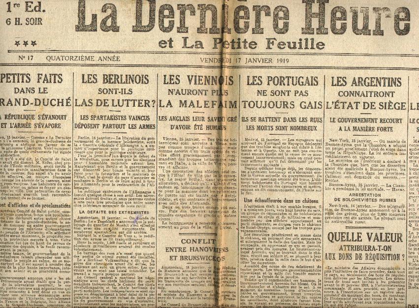 La Dernière Heure Et La Petite Feuille - N°17 Du 17/1/1919 Grand Duché Portugal Réquisition Grèce - Documents Historiques