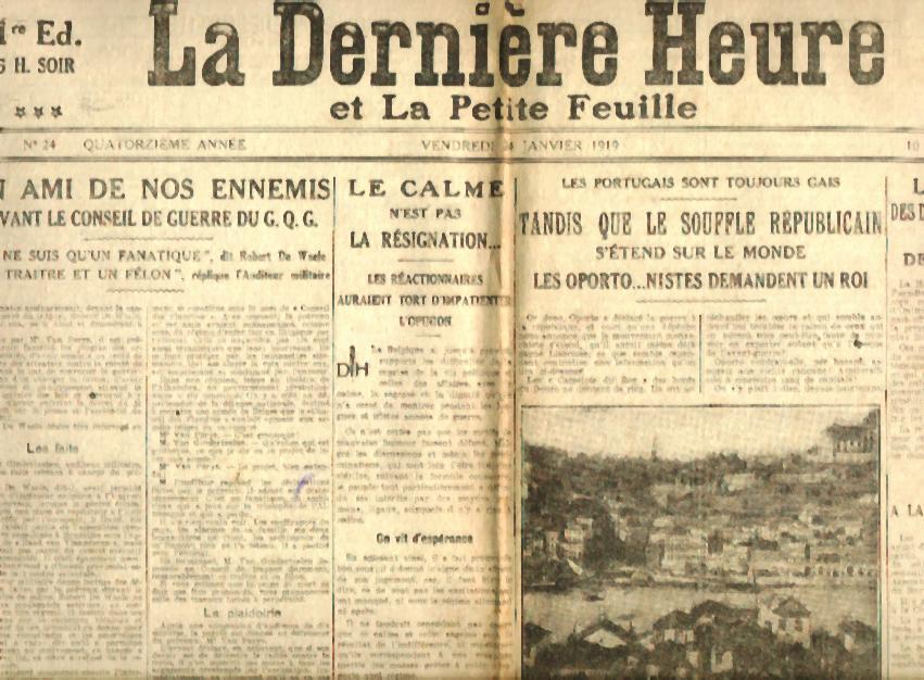 La Dernière Heure Et La Petite Feuille - N°24 Du 24/1/1919 De Waele Portugal Tram Willem Geets Football Brabant - Historical Documents