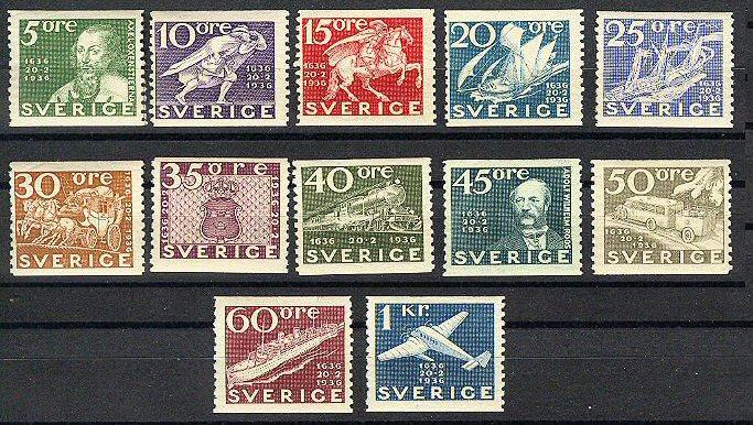 SWEDEN - 300 YEARS SWEDISH POST 1936 - SET HINGED * - Unused Stamps