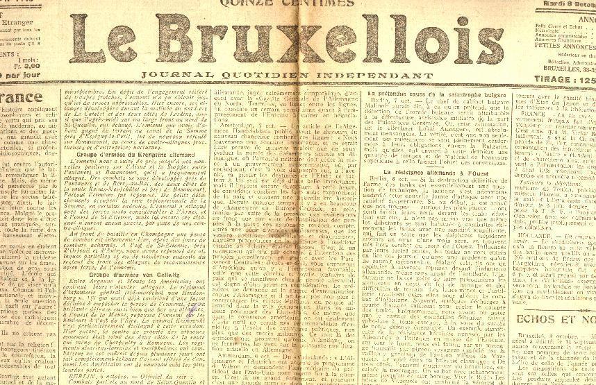 LE BRUXELLOIS (quotidien Pro-allemand) Du 8 Octobre 1918 Irlande Tagore  Inde Saint-Rosaire - Documents Historiques