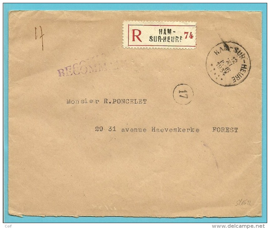 279+304+386(2) Op Aangetekende Brief Met Cirkelstempel HAM-SUR-HEURE Op 12/11/34 - Storia Postale