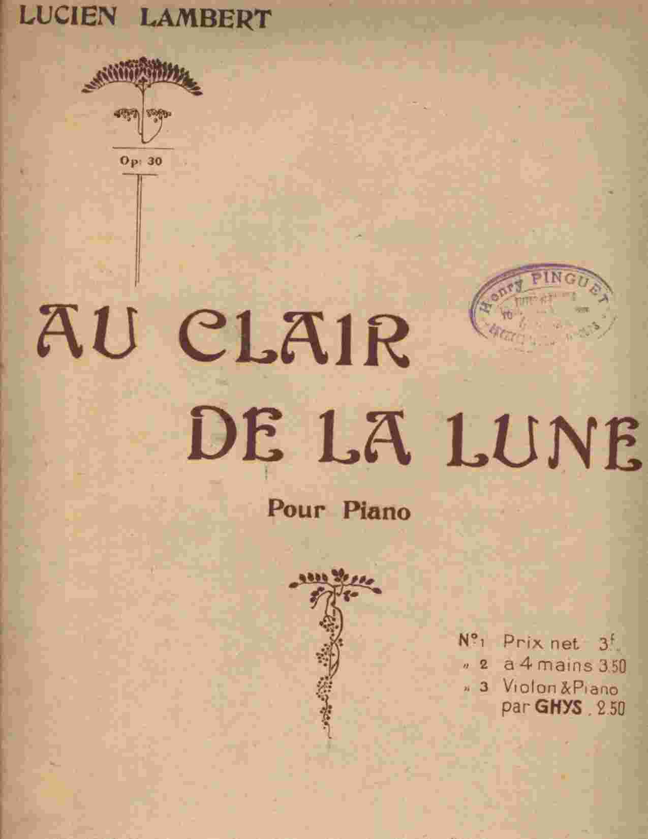 AU CLAIR DE LA LUNE  (LUCIEN LAMBR - Other & Unclassified