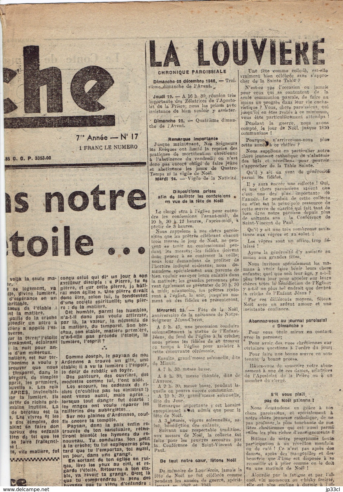 DIMANCHE Du 15/12/1946 La Louvière Saint Joseph Pasteur Paul Lloyd Bézuquet Wallonie Grève - Andere & Zonder Classificatie