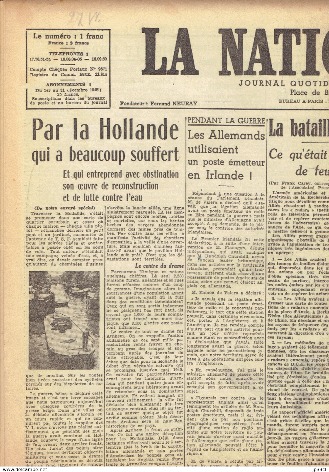 NATION BELGE 30/11/1945 Volk En Staat Verlaine Rimbaud Mussert Brugères Verviers Sainte-Gudule Cimarosa - Autres & Non Classés