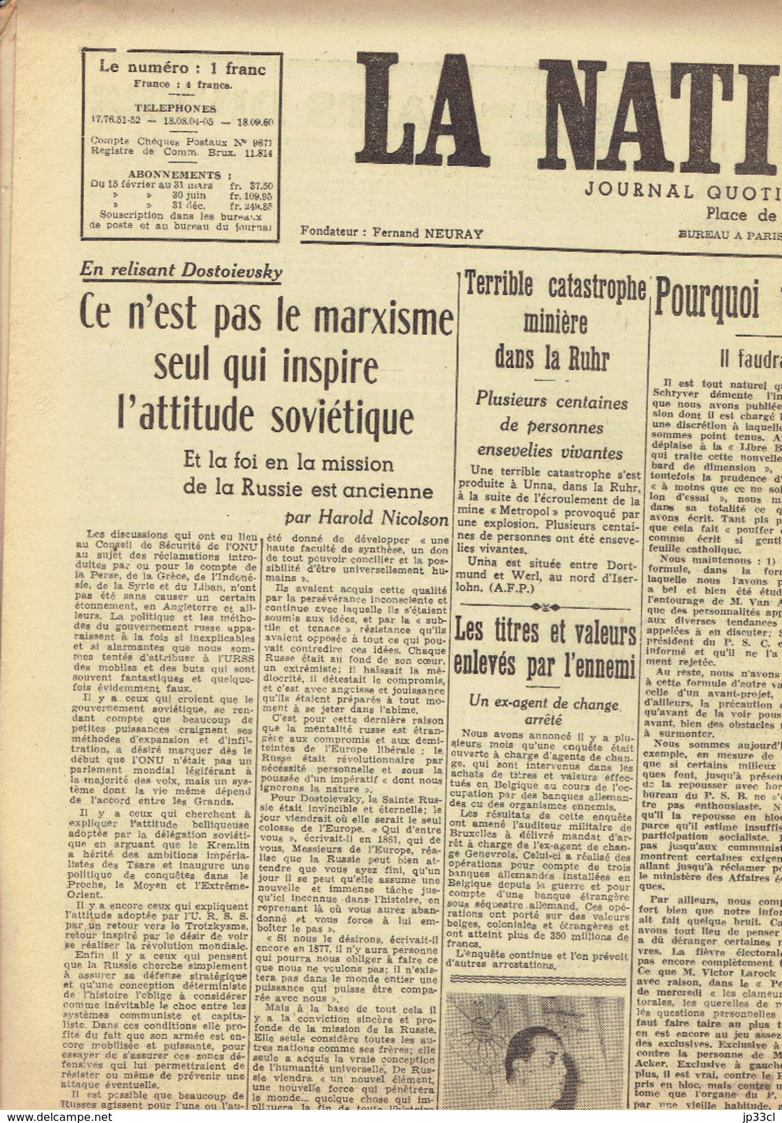 NATION BELGE 22/2/1946 Pie XII Trenet Chah Perse Halifax Sergueev Odéon Van Roey Don Juan Villemain Wouters Knokke Zoute - Autres & Non Classés