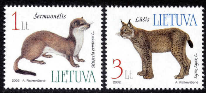 Litouwen - Lithuania : 13-04-2002 (**) 2v : "The Red Book Of Lithuania - MAMALS OF PREY" - Wild