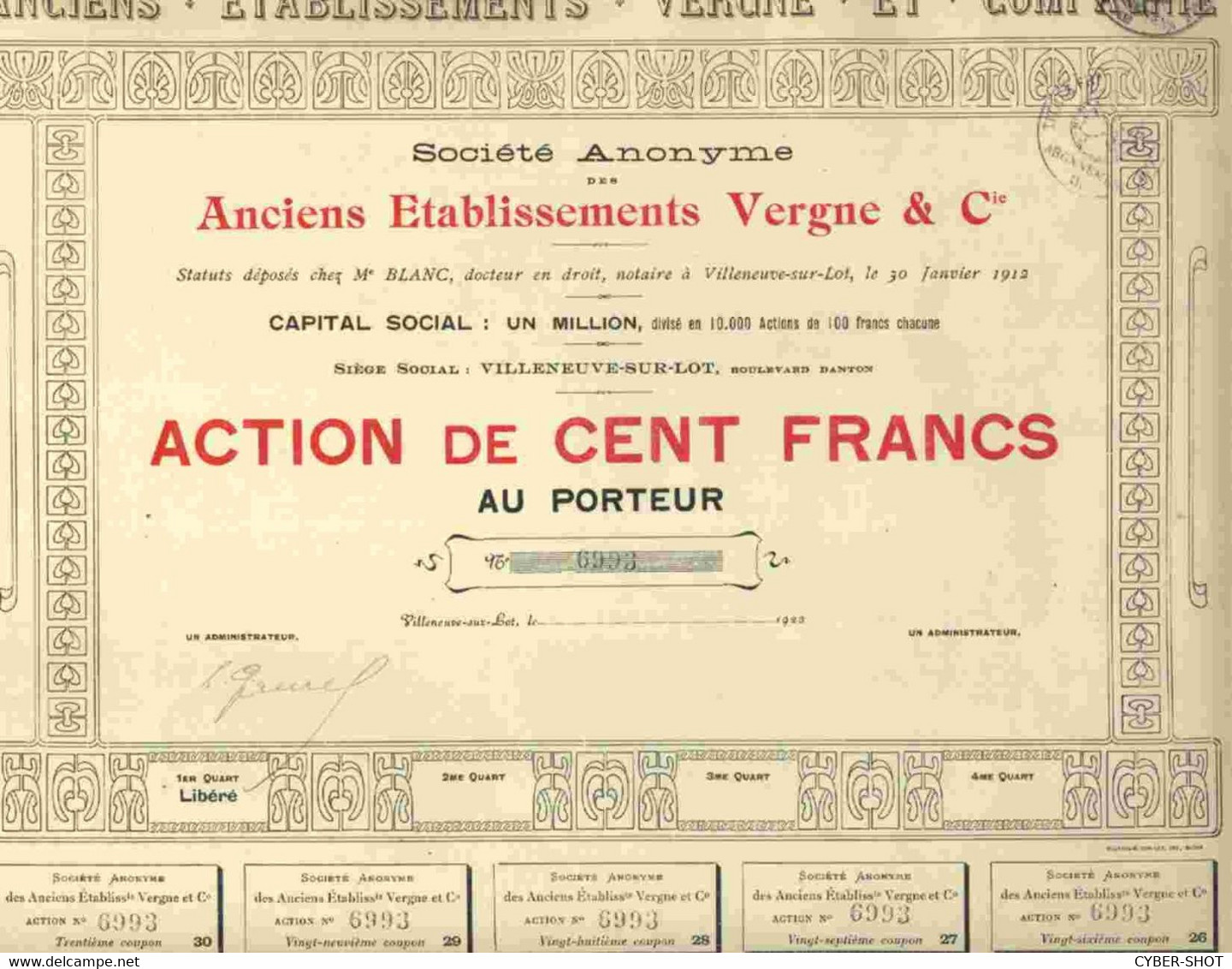 RARE : ANCIENS ETABLISSEMENTS VERGNE & CIE (VILLENEUVE SUR LOT) - Textiel