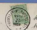 137 Op Postkaart Met Firma-perforatie (Perfin / Perfore) " V.G. " Met Cirkelstempel BRUSSEL Op 30/12/22 - 1909-34