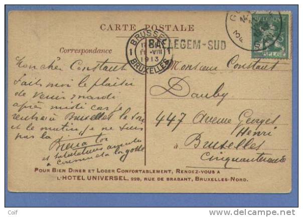 110 Op Postkaart Met Naamstempel BAELEGEM-SUD !! - 1912 Pellens