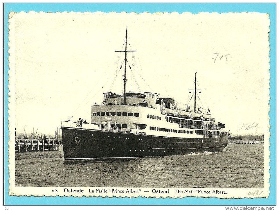 715 Op Postkaart "Ostend The Mail "Prince Albert"" Met Stempel OOSTENDE-DOUVER / OSTENDE-DOUVRES Op 30/11/45 - 1935-1949 Kleines Staatssiegel