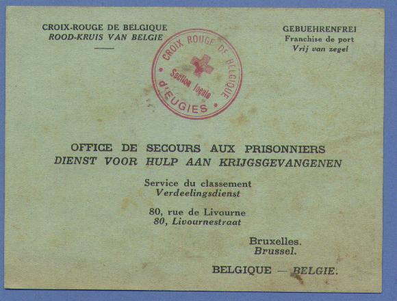 Kaart "Secour Aux Prisonniers" Met Stempel CROIX ROUGE DE BELGIQUE / SECTION LOCALE / D' EUGIES - Weltkrieg 1939-45 (Briefe U. Dokumente)