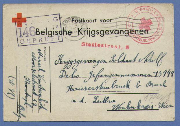 Kaart "Belgische Krijgsgevangenen"  Met Stempel ROOD KRUIS VAN BELGIE / PLAATSELIJKE KOMITEIT - KORTRIJK (21/2/1941) - Guerre 40-45 (Lettres & Documents)