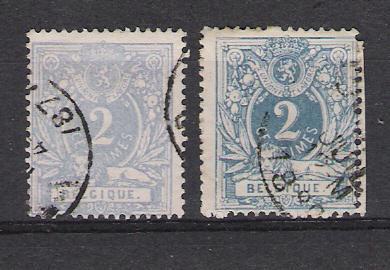 Belgie OCB  27 & 27b Pruisisch Blauw (0) - 1869-1888 Lion Couché (Liegender Löwe)