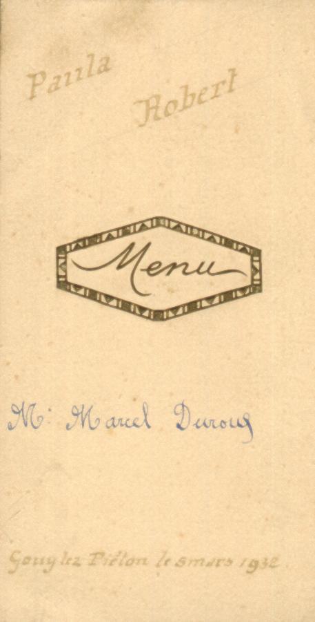 Menu Du 5 Mars 1932 - Menus