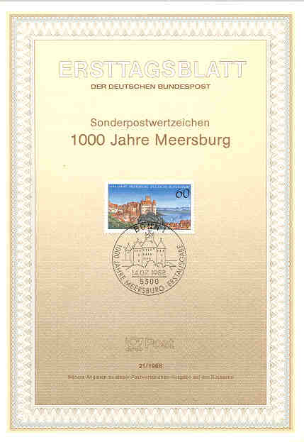 1988 FDC ERSTTAGSBLATT 1000 JAHRE MEERSBURG CHÂTEAU DE LA VILLE - Monumentos