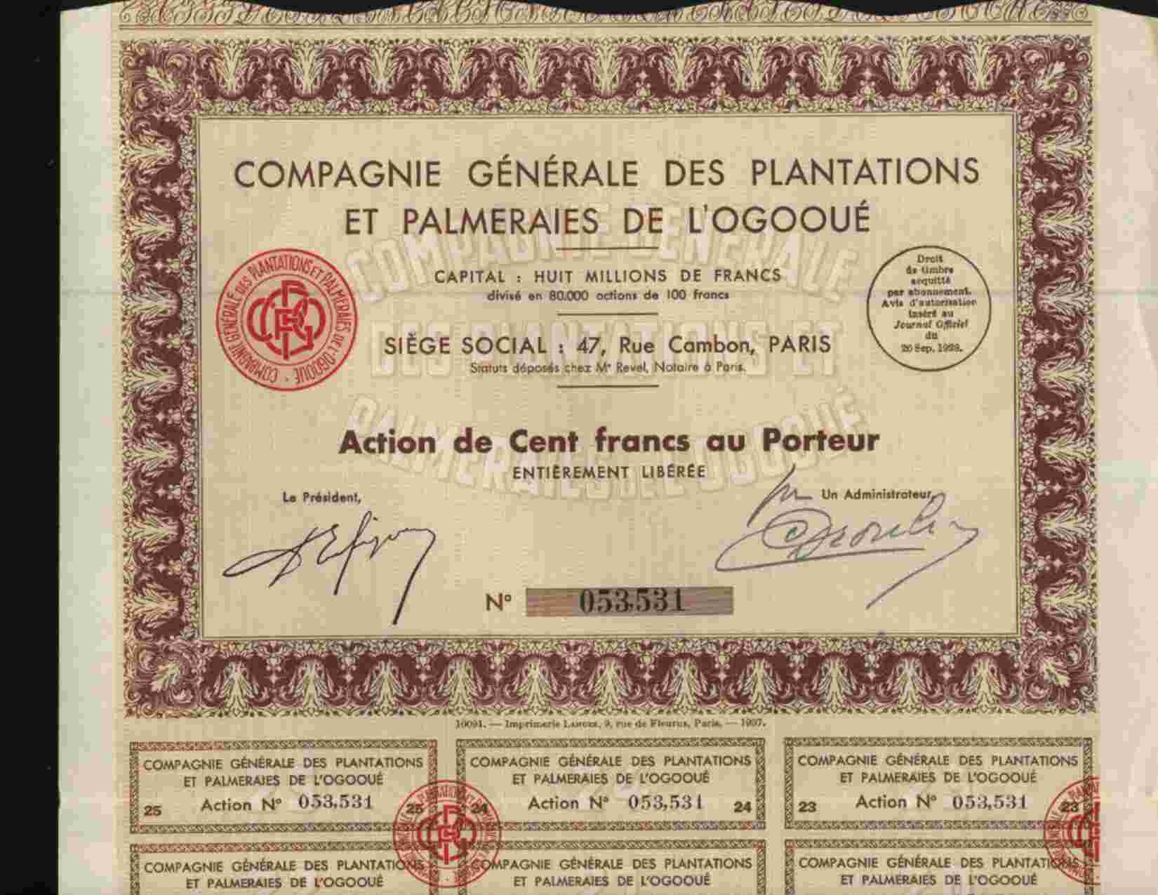 COMPAGNIE GENERALE DES PLANTATIONS & PALMERAIES DE L´OGOOUE - Agriculture