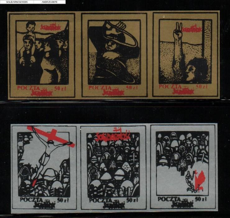 POLAND SOLIDARNOSC SOLIDARITY SUPPORTERS 2 STRIPS OF 3 GOLD & SILVER (SOLID0285/0676) - Vignettes Solidarnosc