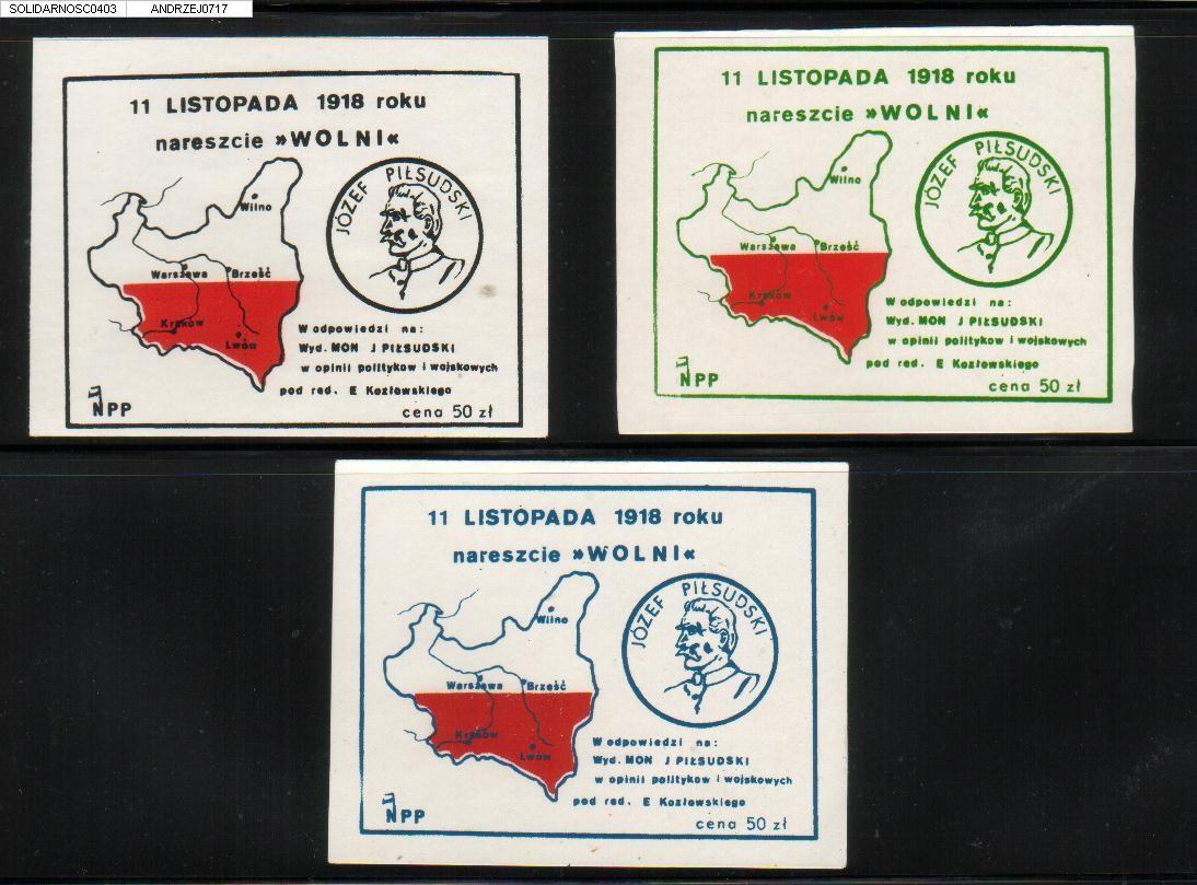 POLAND SOLIDARNOSC 11 NOVEMBER 1918 FINALLY FREE SET OF 3 MS (SOLID0403/0717) - Vignettes Solidarnosc