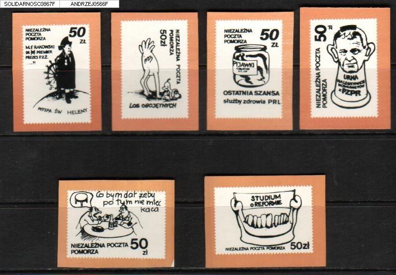 POLAND SOLIDARNOSC CARICATURES SET OF 6 - BLACK PINK BORDER (SOLID0867F) - Vignettes Solidarnosc