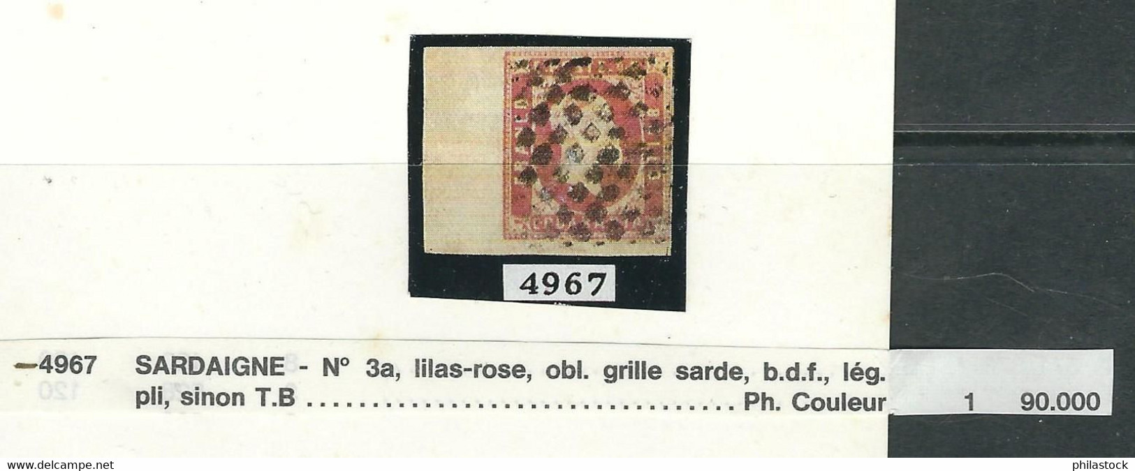 SARDAIGNE Nº 3 A (lilas Rose) Obl. Bord De Feuille Signe E.Diena Et Oliva RARETE - Sardinien