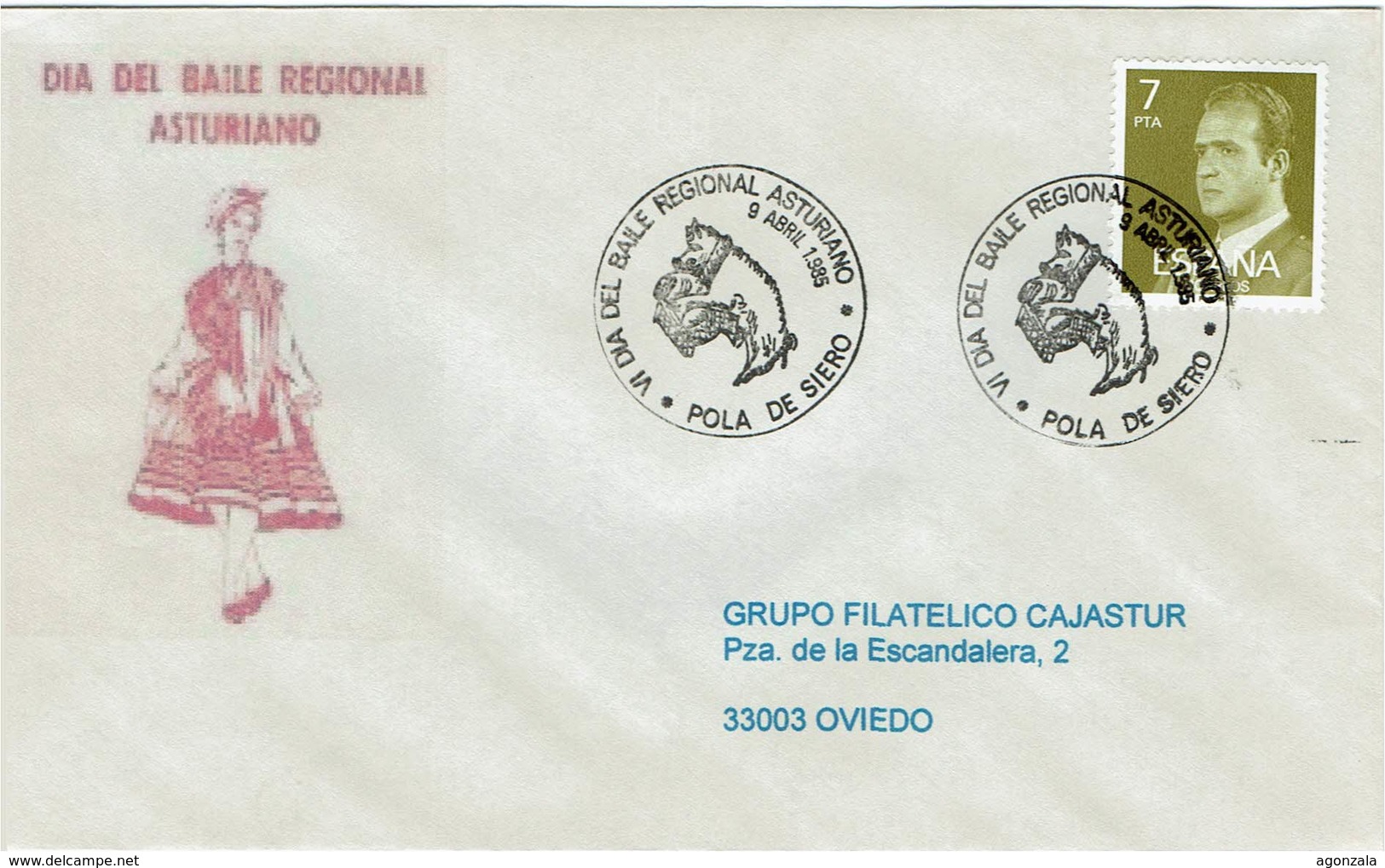 ENVELOPE CANCELLATION JOUR DE LA DANSE D'ASTURIAN RÉGIONALE 1985 PORC JABALÍ AVEC GAITA - Tanz