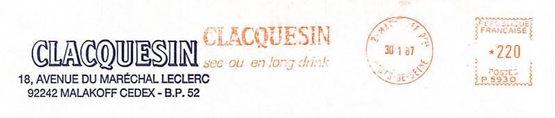 France : EMA "Clacquesin Sec Ou En Long Drink" Sur Lettre Entière. - Vini E Alcolici