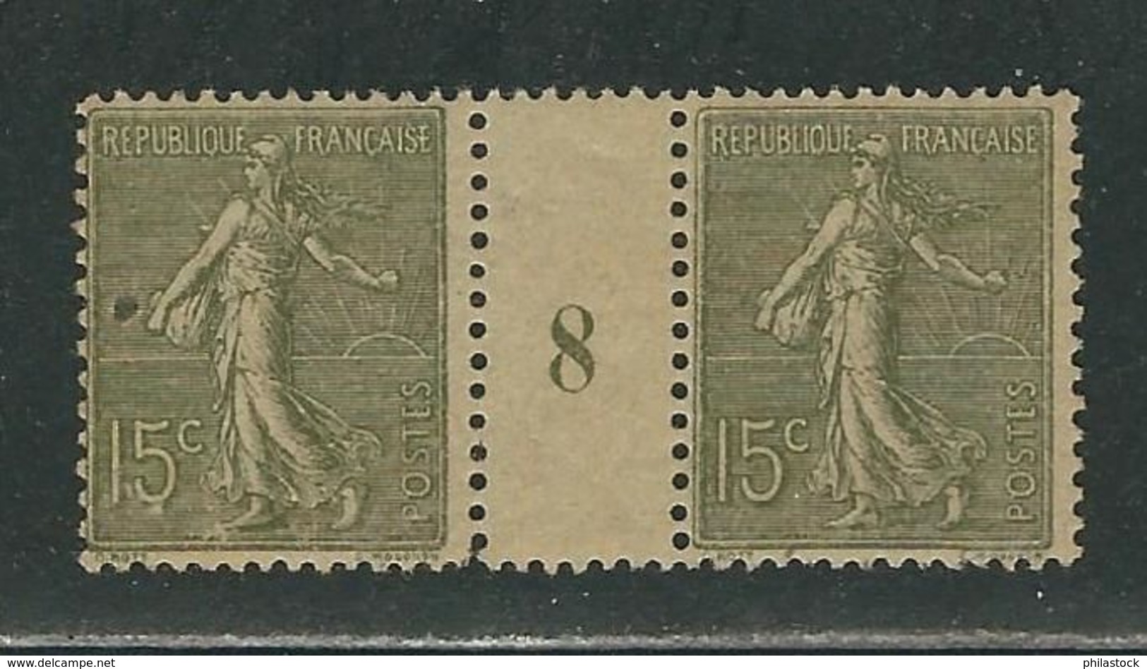 FRANCE Nº 130 ** Paire Millesimee 1908 Papier GC Variete Devant Le Sac De La Semeuse - Millesimes