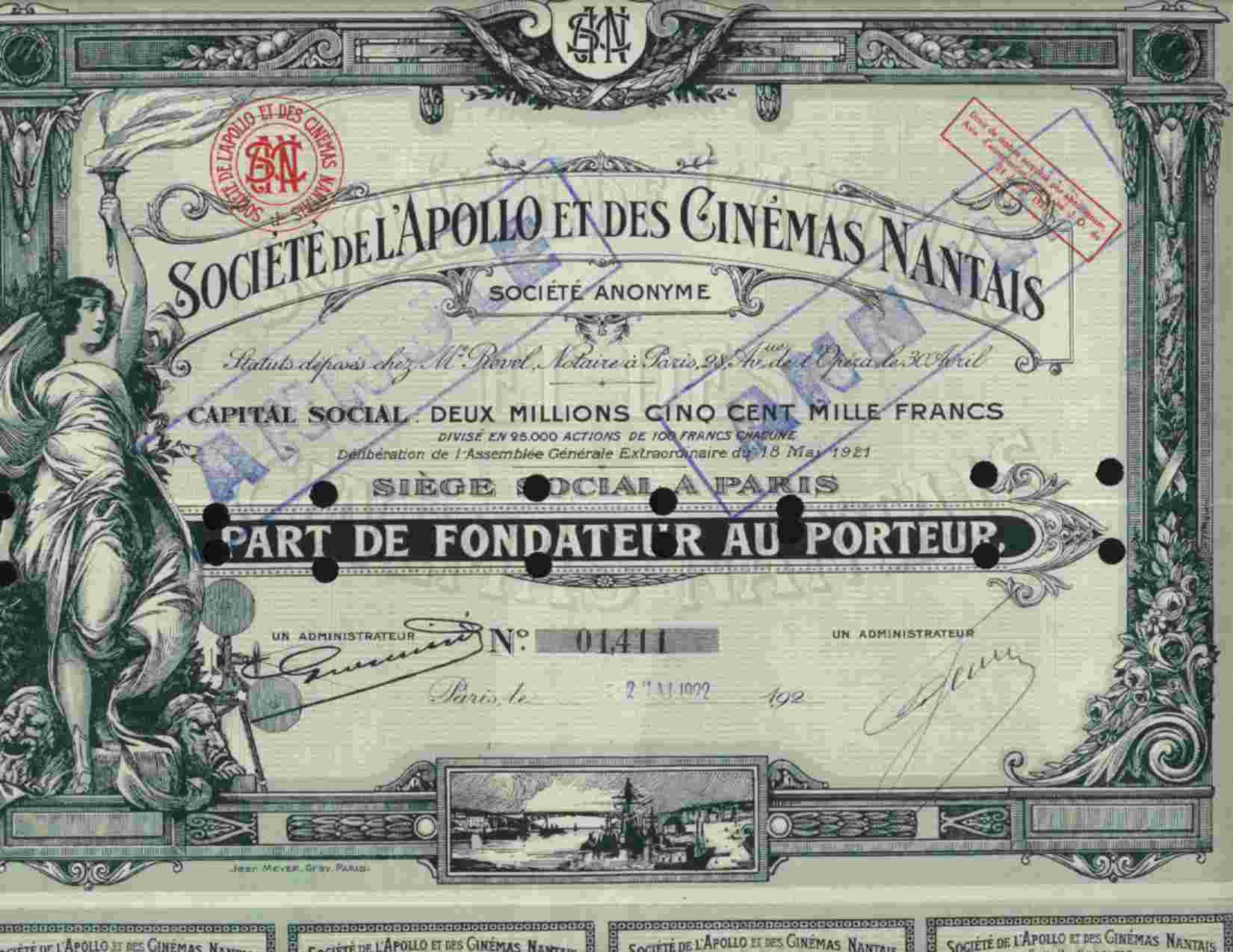 SUPERBE :  STE DE L'APOLLO ET DES CINEMAS NANTAIS    (PART) - Film En Theater