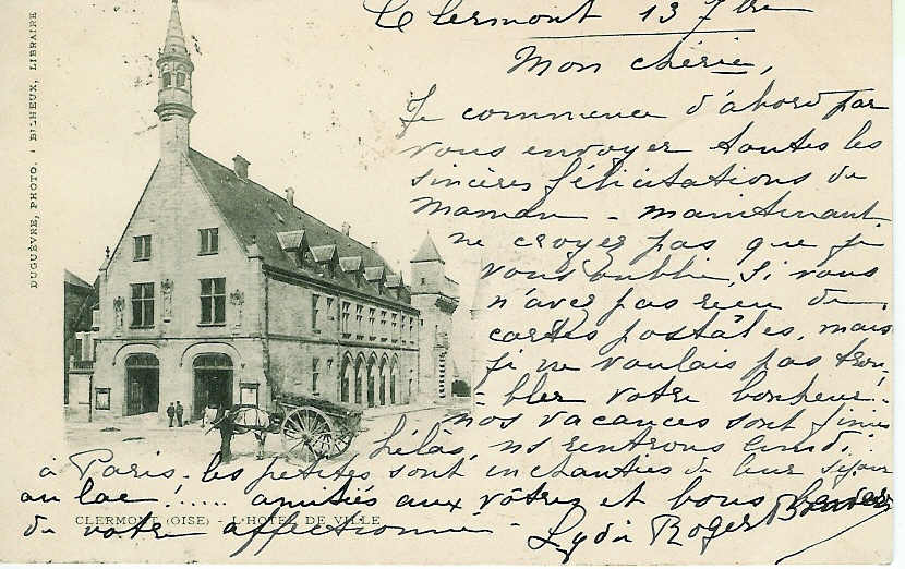 60 CLERMONT    L Hotel De Ville    Carte Circulée 1902  Dos Non Séparé    Attelage - Ribecourt Dreslincourt