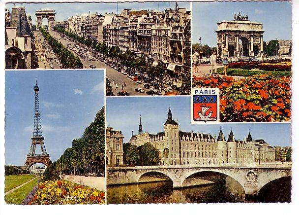 CARTE POSTALE DE PARIS - PLUSIEURS VUE : CHAMPS ELYSEES - ARC DE TRIOMPHE - TOUR EIFFEL - LA CONCIERGERIE - Champs-Elysées