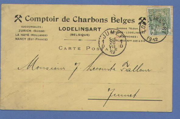 83 Op Kaart Met Firma-perforatie (Perfin / Perfore) " M&P/L" Van Comptoir De Charbons Belges à LODELINSART - 1863-09