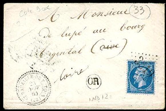 33 St Bauzille De Putois 1864 GC3519 Cachet Perlé Ind 12 - 1849-1876: Période Classique