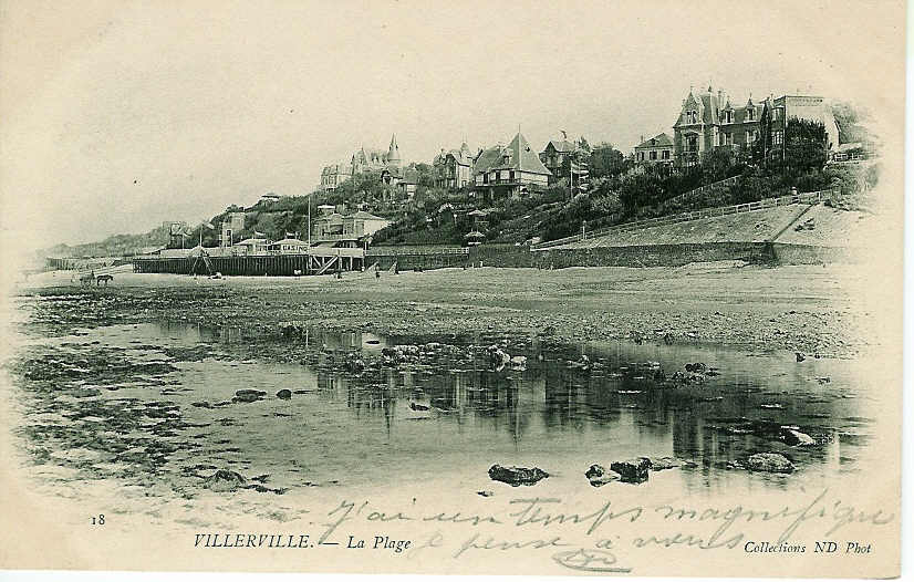 14     VILLERVILLE   18  La Plage   Carte Circulée  Dos Non Séparé  Vert - Villerville