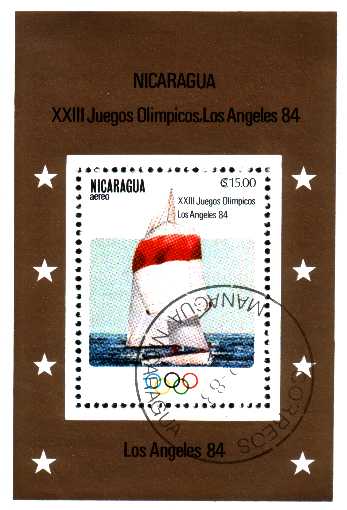 Nicaragua 1983  Bloc Dentelé 1 Timbre JO Los Angeles Voile - Ete 1984: Los Angeles