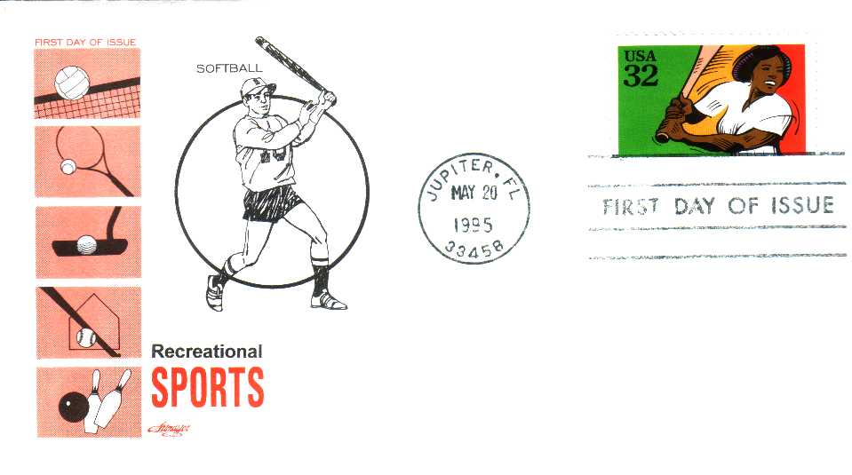 Usa 1995 Fdc Recreational Sports Softball Base-Ball Féminin - Baseball