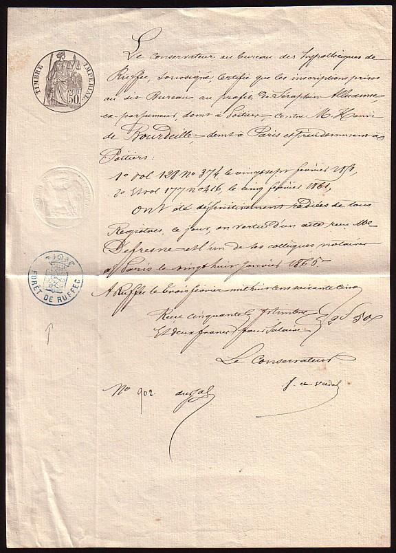 Document Avec Cachet Bleu "FORET DE RUFFEC" - 1849-1876: Periodo Classico