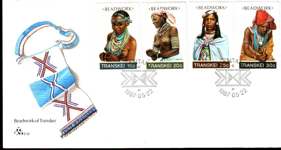 Transkei 1987 Fdc  Beadwork  Colliers De Grains Divers Beadwork coiffure - Textil