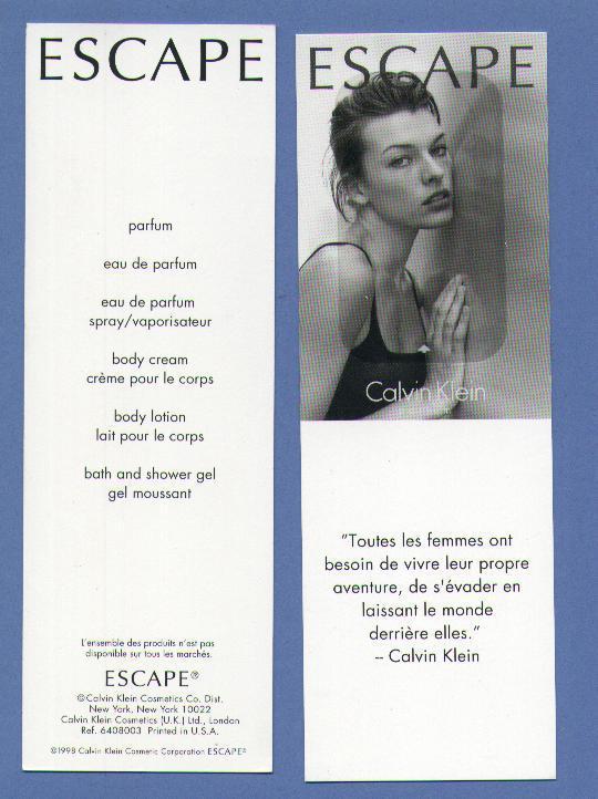 Calvin Klein   Escape  Marque Page Parfumé  (français) - Modern (from 1961)