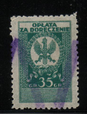 POLAND 1924 COURT DELIVERY FEE 35 GR GREEN - Revenue Stamps