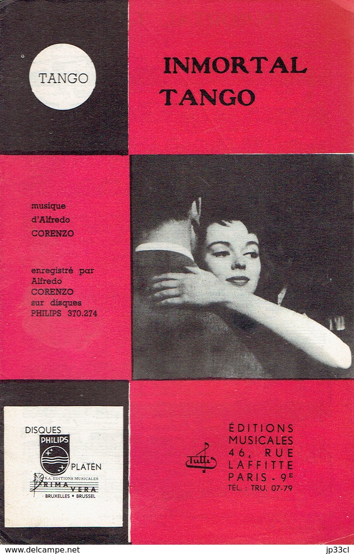 Immortal Tango + Tango Polaire (Alfredo Corenzo, Pierre Brunet, Paul Amar) Ed. Musicales, Paris, 1959 - Autres & Non Classés